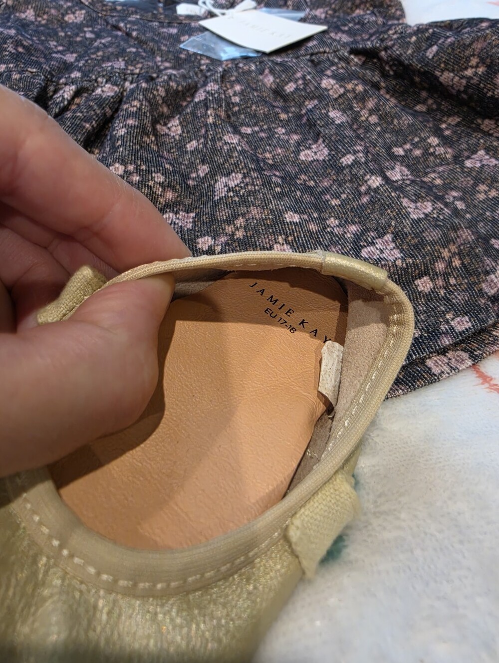 Nwt Jamie Kay 6-12 Month Dress And Preowned Gold Moccasins Lots Baby Girl - Picture 2 of 8
